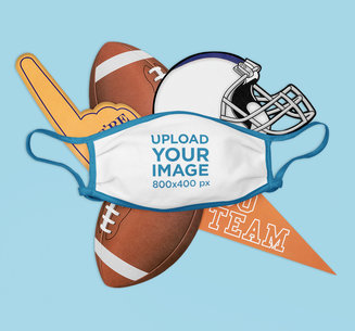 Face Mask Mockup Featuring Football Paraphernalia