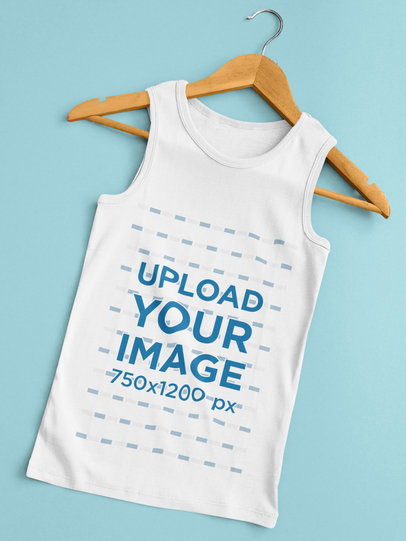 Simple Mockup Featuring a Tank Top Placed on a Wooden Hanger