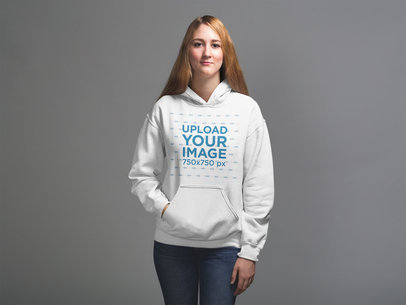Mockup of a Woman Wearing a Pullover Hoodie