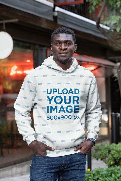 Sublimated Pullover Hoodie Mockup Featuring a Man with Short Hair