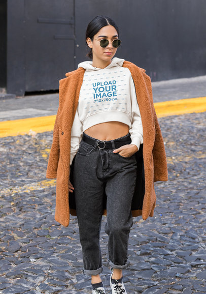 Crop Top Hoodie Mockup of a Trendy Woman with an Athleisure Style
