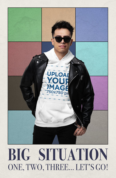 Gildan Pullover Hoodie Mockup of a Man in a Leather Jacket in a Swift Fandom-Inspired Style