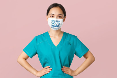 Face Mask Mockup of a Confident Health Worker in a Studio 