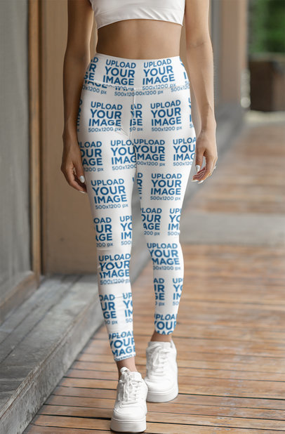 Mockup of a Fitness Woman Wearing Sublimated Leggings for Yoga