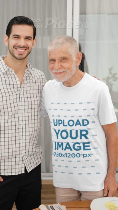 Bella Canvas T-Shirt Video of a Senior Happy Man Hugging His Son in a Family Reunion
