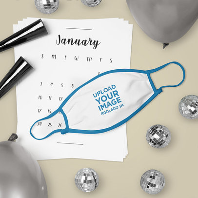 Festive Mockup of a Face Mask Surrounded by New Year Paraphernalia