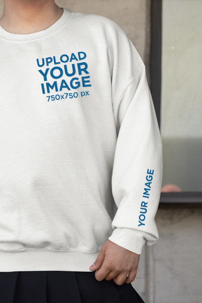 Closeup Mockup of a Person Wearing an Embroidered Gildan Pullover Hoodie