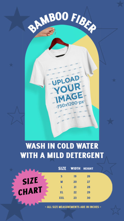 Round-Neck Tee Mockup Featuring a Size Chart for a POD Store