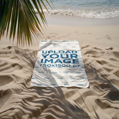 Summer-Season Mockup Featuring a Beach Towel Flat Laid on the Sand