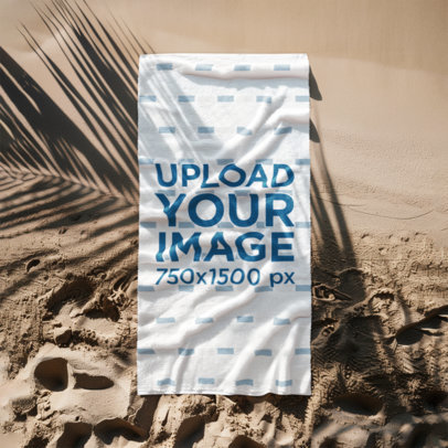 AI-Created Mockup Featuring a Beach Towel Flat Laid on the Beach