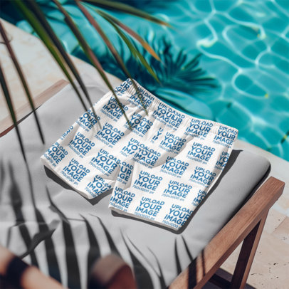 Summer Mockup Featuring a Pair of AI-Generated Swim Trunks by the Pool