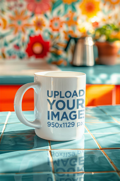AI-Generated Mockup Featuring an 11 oz Coffee Mug Placed in a Kitchen