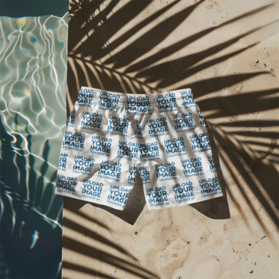 AI-Generated Mockup Featuring a Pair of Swim Trunks Placed Next to a Pool