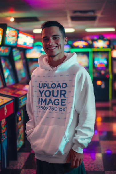 AI-Created Mockup Featuring a Teenager Wearing a Pullover Hoodie in a Casino