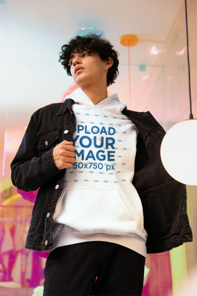 Gildan Pullover Hoodie Mockup of a Man Wearing a New Pop Wave-Inspired Look