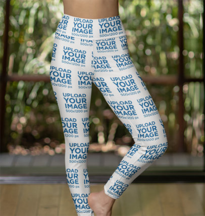High-Waisted Yoga Leggings Mockup Featuring a Fitness Woman
