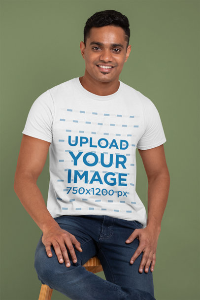 Crew Neck T-Shirt Mockup of a Man Smiling at a Studio