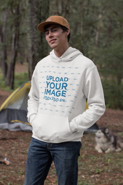 Mockup of a Man Wearing a Pullover Hoodie in the Woods