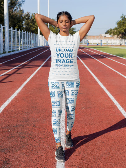 Activewear Mockup of a Female Athlete Wearing a Tee and Leggings