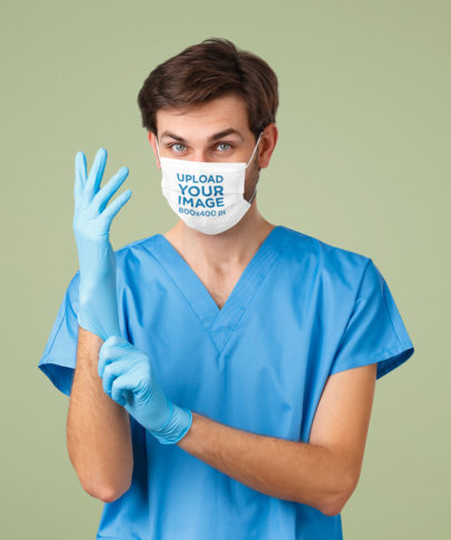 Face Mask Mockup of a Nurse Fixing His Latex Glove