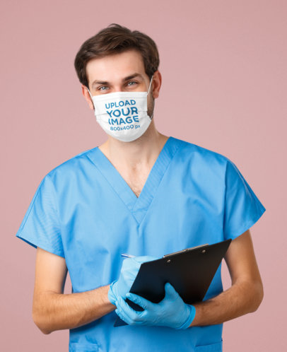 Face Mask Mockup of a Male Nurse in a Studio