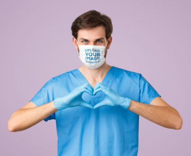 Face Mask Mockup of a Health Professional Doing a Love Sign