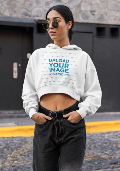 Crop Top Hoodie Mockup of a Woman Wearing Athleisure