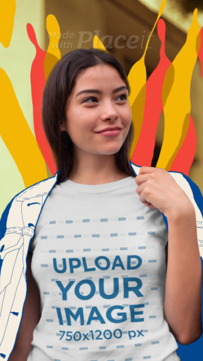 T-Shirt Video of a Young Woman Featuring Animated Doodles