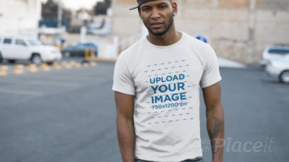 Man Wearing a T-Shirt Video at a Parking Lot