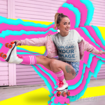 T-Shirt Video Maker Featuring a Happy Woman With Roller Skates 