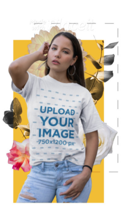 T-Shirt Video of a Woman Featuring Animated Floral Graphics