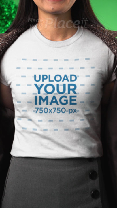 Round-Neck Tee Video of a Joyful Woman in a Christmas-Decorated Setting