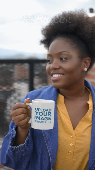 Video of a Joyful Woman Holding an 11 oz Coffee Mug