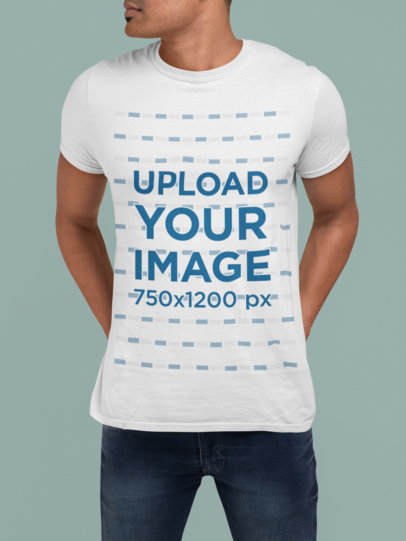 T-Shirt Mockup of a Cropped-Face Man with Hands in His Back